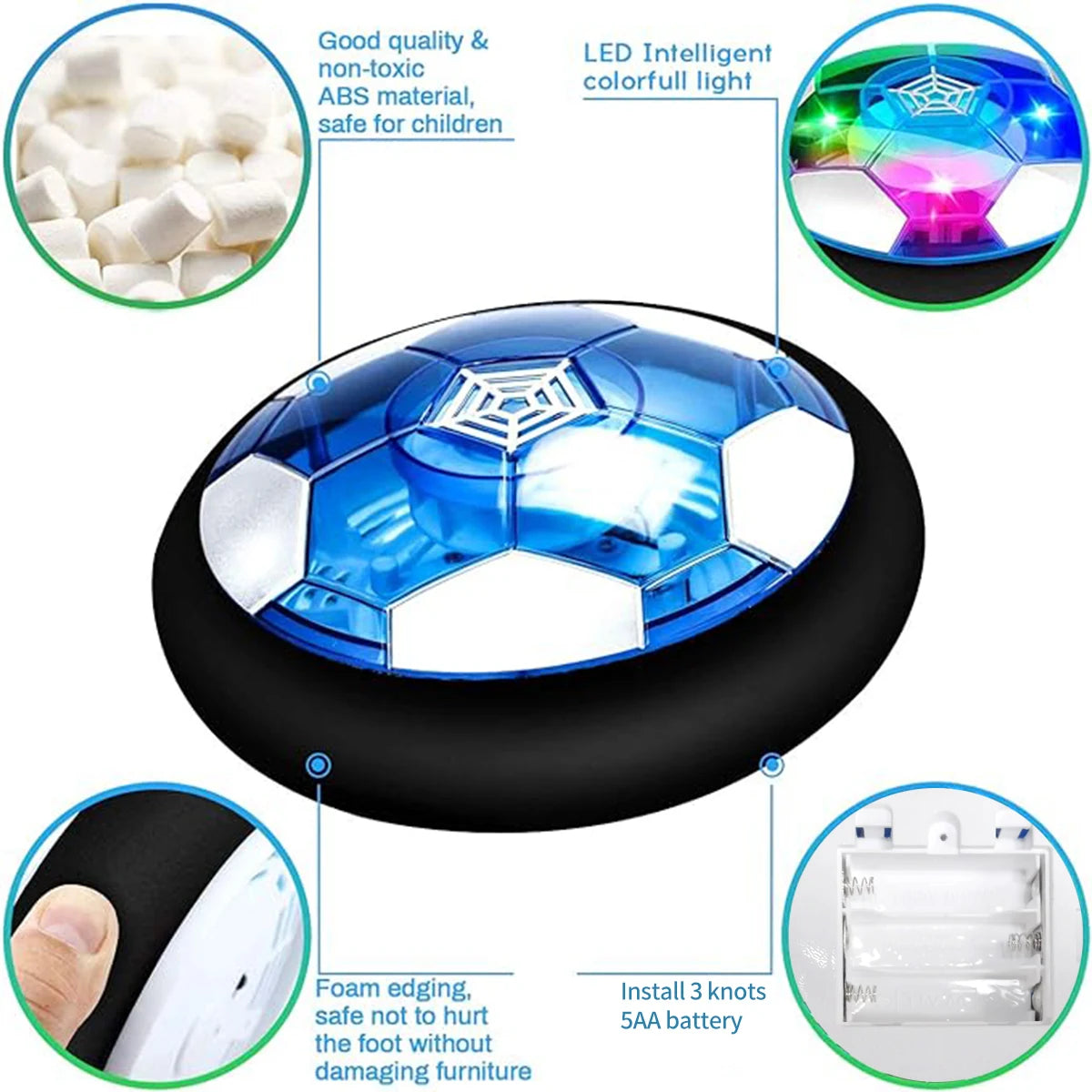 Hover Soccer Ball for Kids - LED Indoor Floating Football with Safe Bumper - Fun Gift for Ages 3+