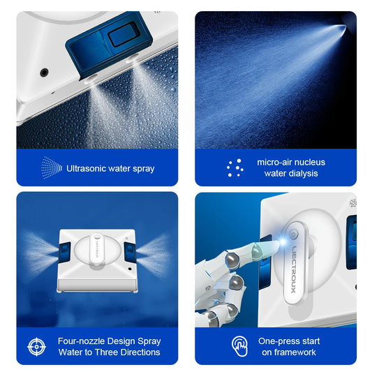 Robot Window Cleaner for Home - Liectroux YW509, Smart Vacuum with 4-Way Water Spray & Memory Function