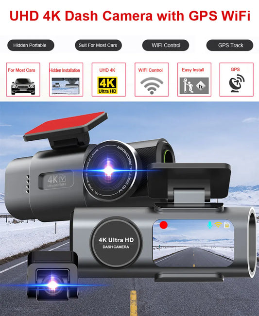 4K UHD Dash Cam with Night Vision & GPS - Car Camera for Safe Driving & 24/7 Parking Surveillance