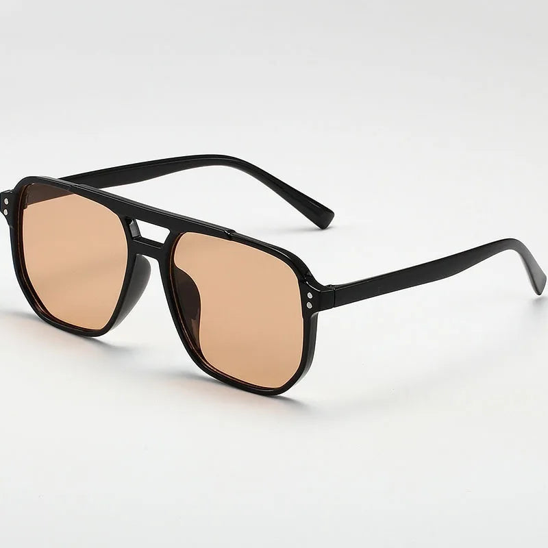 Men's Vintage Square Sunglasses - Unisex UV400 Black Lens Shades for Stylish Sun Protection
