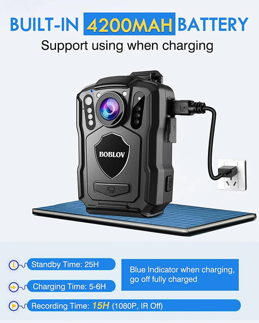 BOBLOV M5 Police Body Camera with GPS, 1440P Video, Night Vision, 128GB Storage, IP67 Waterproof, 4200mAh Battery