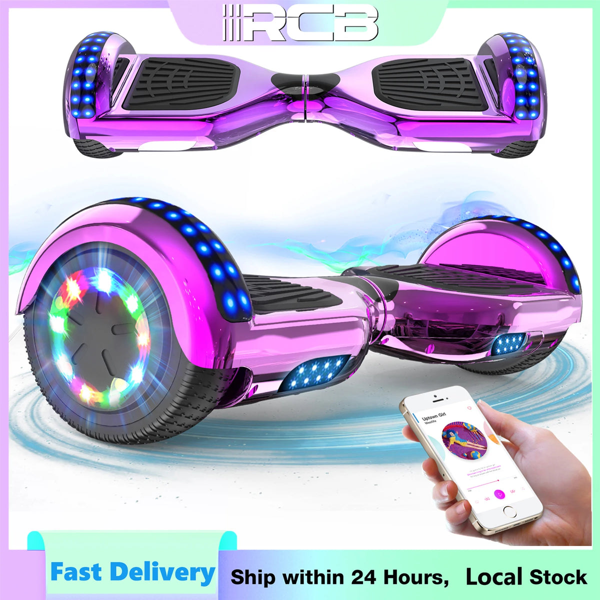 RCB 6.5 Inch Bluetooth Hoverboard with LED Lights - Fun Ride for Kids and Adults
