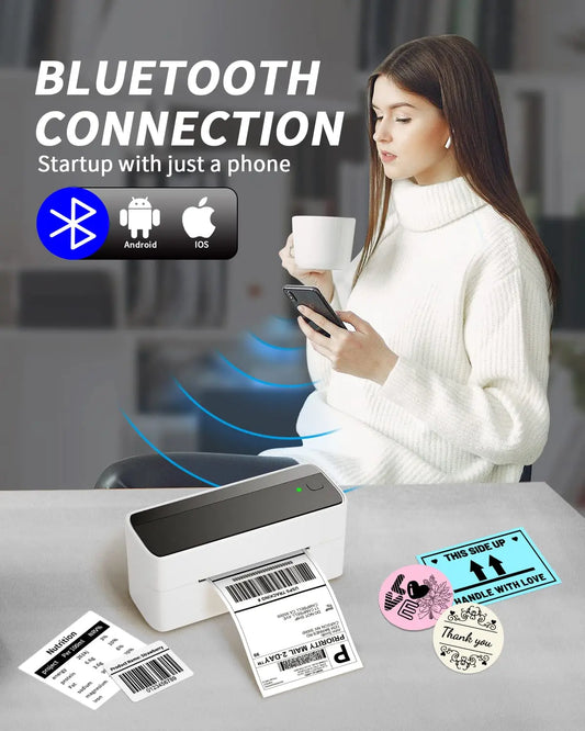 Phomemo 241 Wireless Bluetooth Label Printer for iPhone, Android, Mac & Windows - 108mm Thermal Shipping Labels