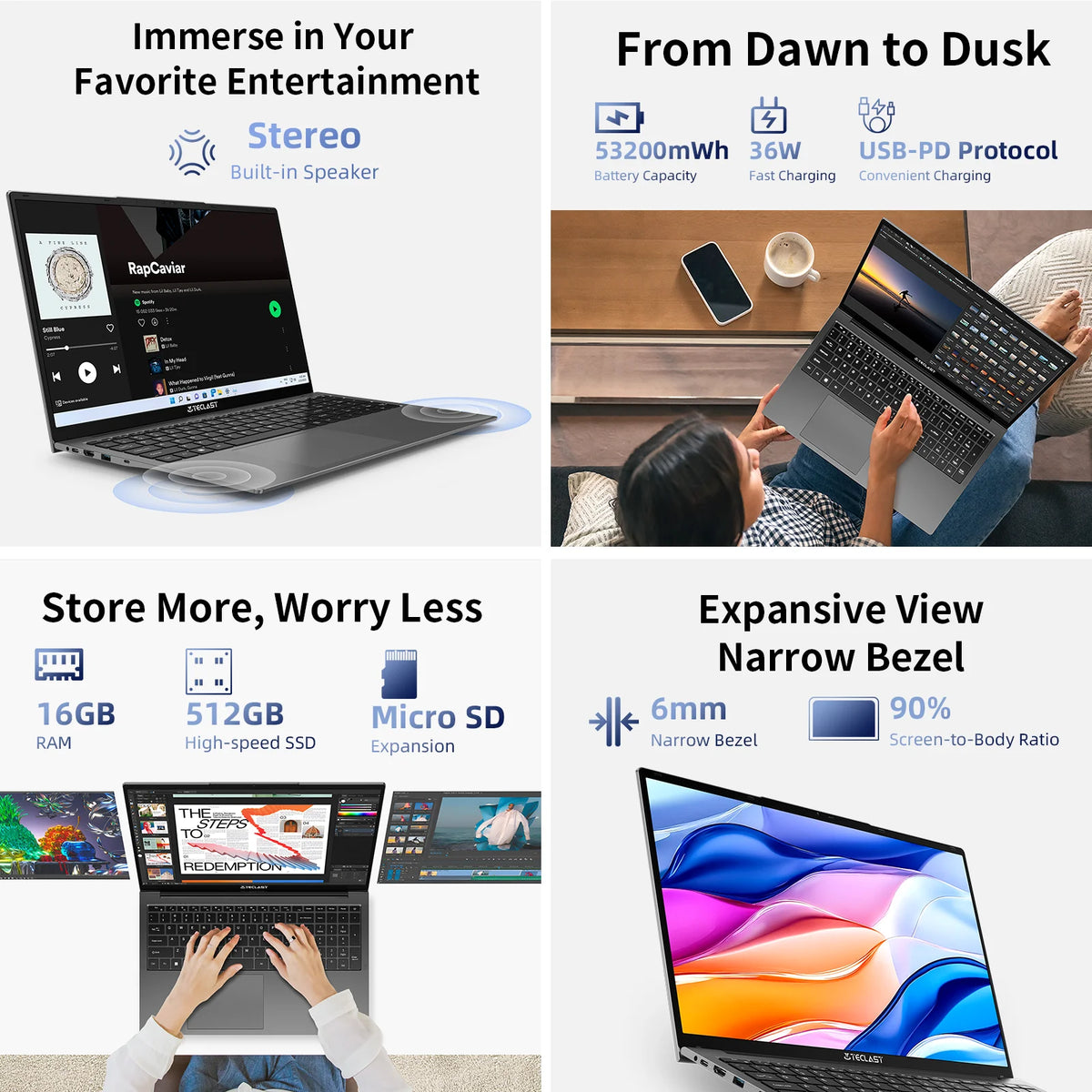 Teclast F17 Plus Laptop - 17.3" Full HD, 16GB RAM, 512GB SSD, Intel N150, Windows 11 Pro, 180° Flip, Mini-HDMI, USB 3.2