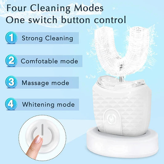 Wireless Charging Ultrasonic Toothbrush for Adults - U-Shaped Silicone Waterproof Sonic Vibration Technology