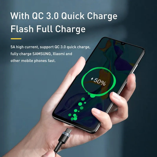 Baseus 100W USB-C to USB-C Cable for iPhone 17/16, MacBook, Xiaomi, Samsung - 5A Fast Charging Cord