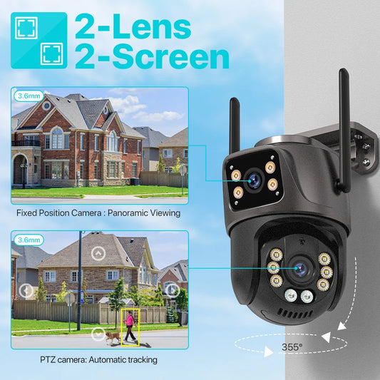 4K HD PTZ Outdoor Camera with Dual Lens, AI Auto Tracking & Audio for Home Surveillance