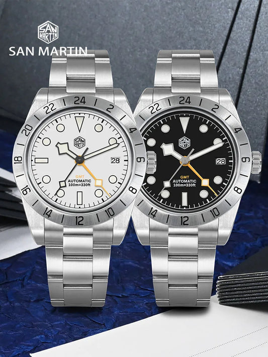 San Martin 39mm NH34 BB GMT Automatic Sport Watch for Men - Sapphire, Luminous, 100m Waterproof Relogio SN0054