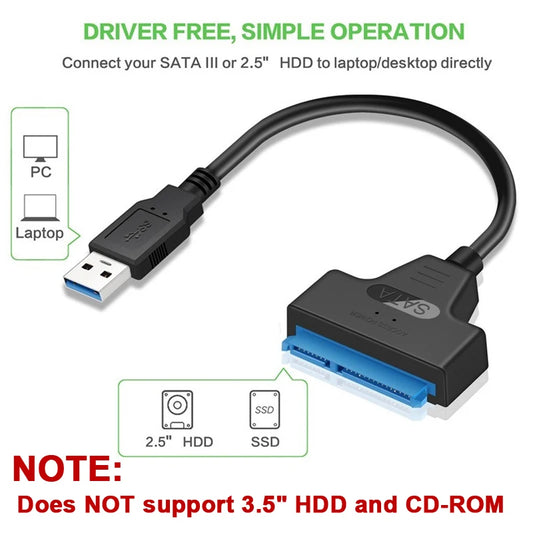 SATA to USB 3.0 Cable for 2.5" External HDD/SSD - 6 Gbps Transfer Speed, 22 Pin Adapter