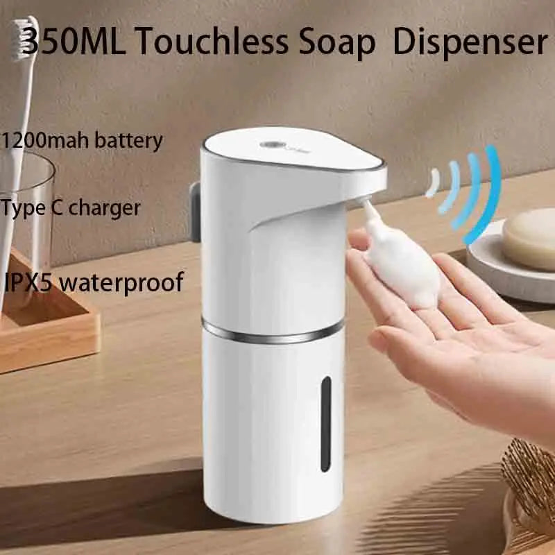 Automatic Waterproof Foam Soap Dispenser for Home & Kitchen - 350ml Rechargeable, Adjustable Foam, Type C