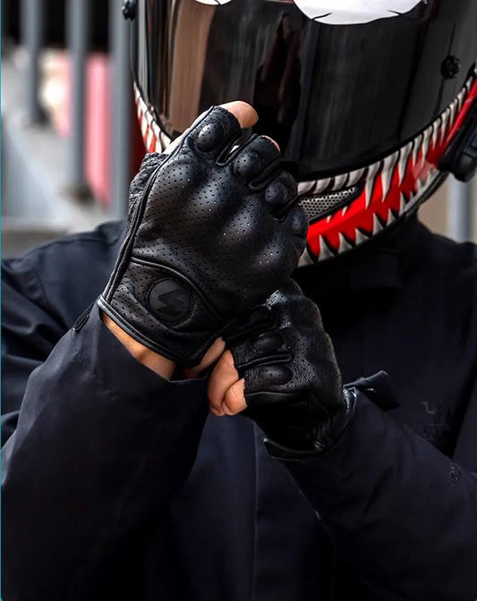 Summer Goatskin Leather Fingerless Motorcycle Gloves for Riders | Lightweight Motocross Half-Finger Gant