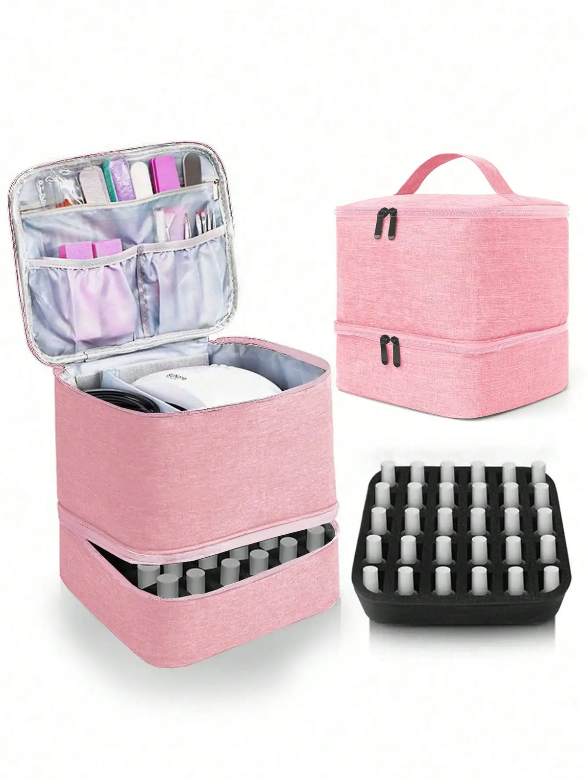 Women's Double-Layer Nail Polish Organizer Bag - Portable Travel Essential for Makeup & Essential Oils