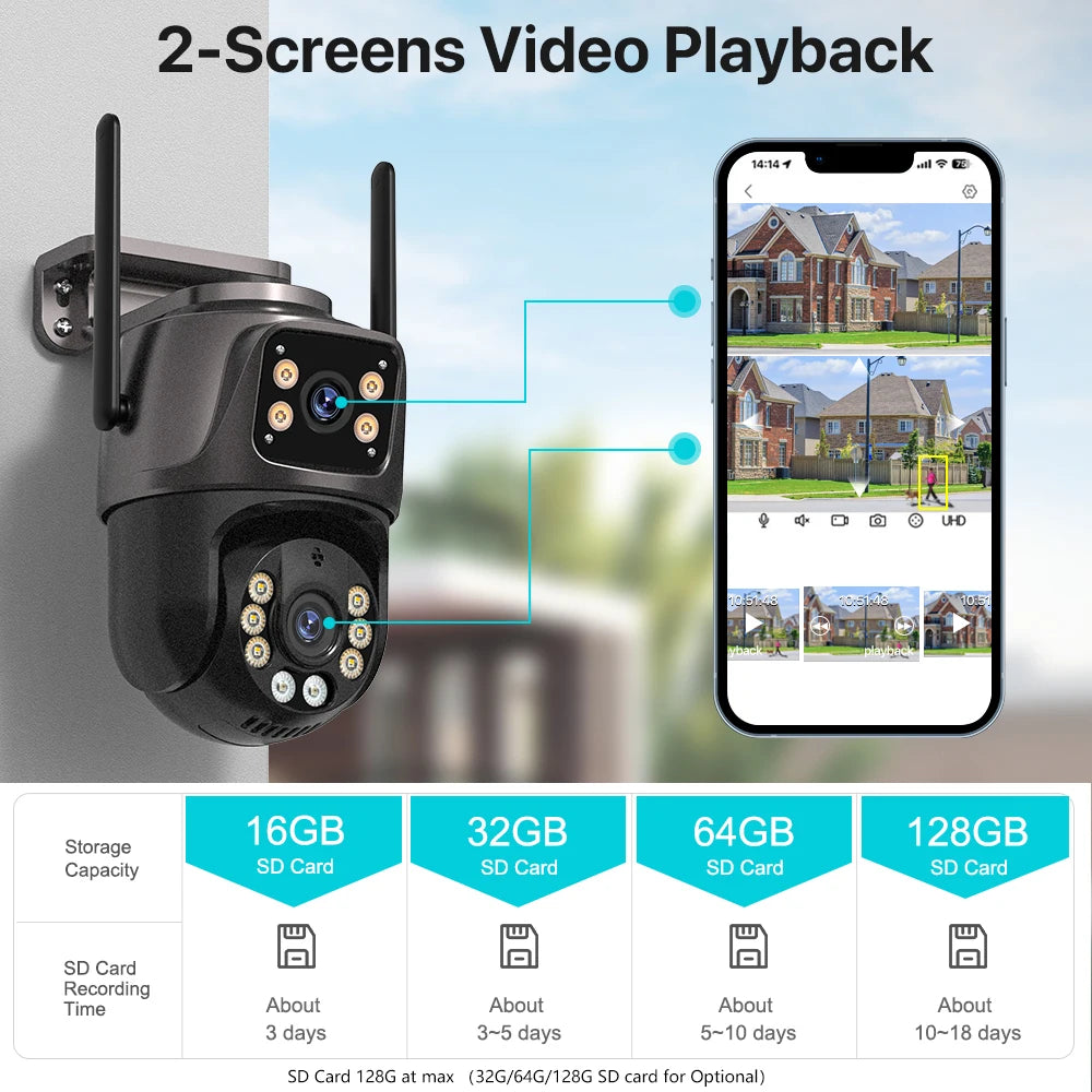 4K HD PTZ Outdoor Camera with Dual Lens, AI Auto Tracking & Audio for Home Surveillance