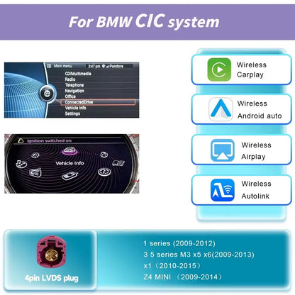 Wireless CarPlay & Android Auto Decoder for BMW NBT/CIC/EVO Series 1-7, X1-X5, F20-F30, E60-E90, F48-F25, E84, F10