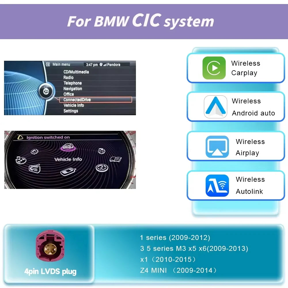 Wireless CarPlay & Android Auto Decoder for BMW NBT/CIC/EVO 1-7 Series & X1-X5