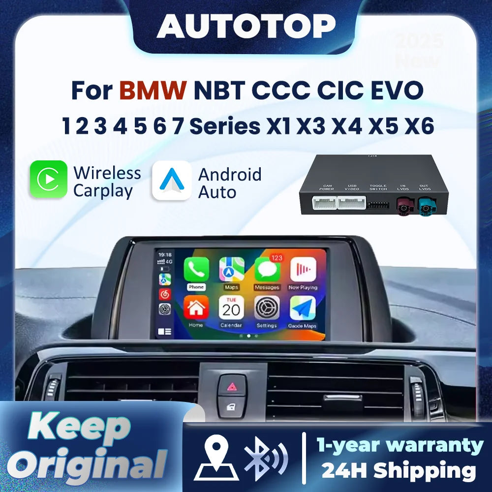 Wireless CarPlay & Android Auto Decoder for BMW NBT/CIC/EVO Series 1-7, X1-X5, F20-F30, E60-E90, F48-F25, E84, F10