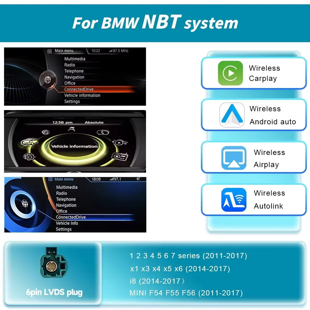 Wireless CarPlay & Android Auto Decoder for BMW NBT/CIC/EVO 1-7 Series & X1-X5