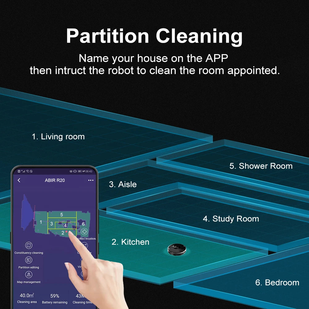 ABIR X8 Laser Robot Vacuum Cleaner for Multi-Floor Home Carpet Cleaning with Zone & Restricted Area Settings