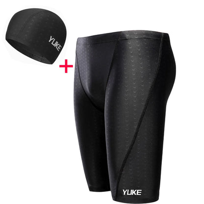 Men's Waterproof Swim Shorts with Goggles, Earplugs, Cap, and Case - Performance Swimwear for Competition & Training