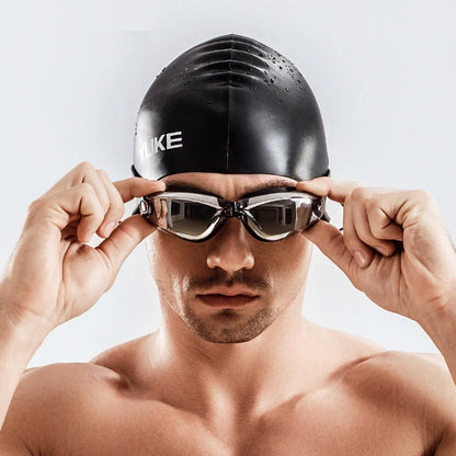 Men's Waterproof Swim Shorts with Goggles, Earplugs, Cap, and Case - Performance Swimwear for Competition & Training