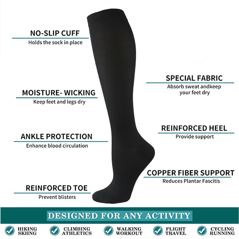 Varicose Veins Compression Socks for Golf, Rugby, Running, Hiking, Travel & Driving - Unisex Anti-Fatigue Support