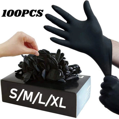 Black Nitrile Disposable Gloves for Mechanics, Tattoo Artists, Home Cleaning - Latex Free, Textured, 10/20/50/100PCS