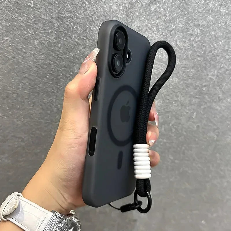 MagSafe Candy Color Contrast Lanyard Case for iPhone 11, 12, 13, 14, 15, 16, 17 Pro Max - Soft Matte Hand Wrist Strap