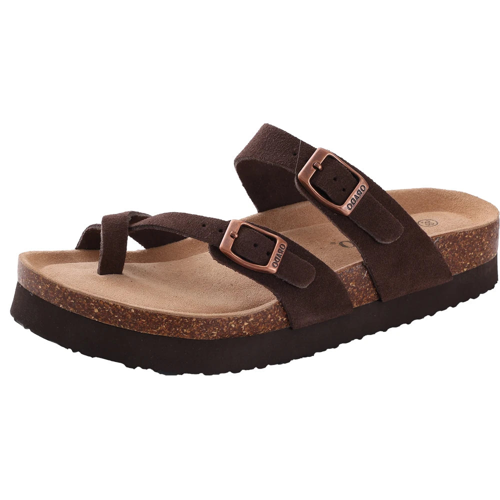 Comwarm Women's Suede Mules Slippers - Arch Support Clogs with Cork Insole for Beach, Outdoor, & Home Use