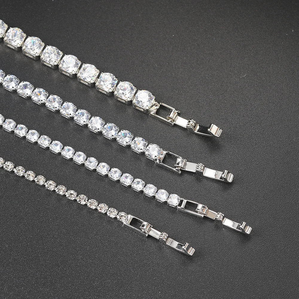 Silver Zircon Tennis Bracelet for Women & Men - Dazzling 2.5/3/4/5mm Crystal Hand Chain for Weddings & Punk Fashion Jewelry