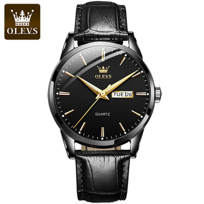 OLEVS Men's Waterproof Quartz Watch - Luxury Casual Fashion Wristwatch with Breathable Leather and Luminous Features