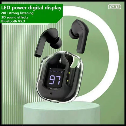 T2 TWS Bluetooth Earbuds with Digital Display - Transparent ENC Headphones for Smartphones, Stereo Sound