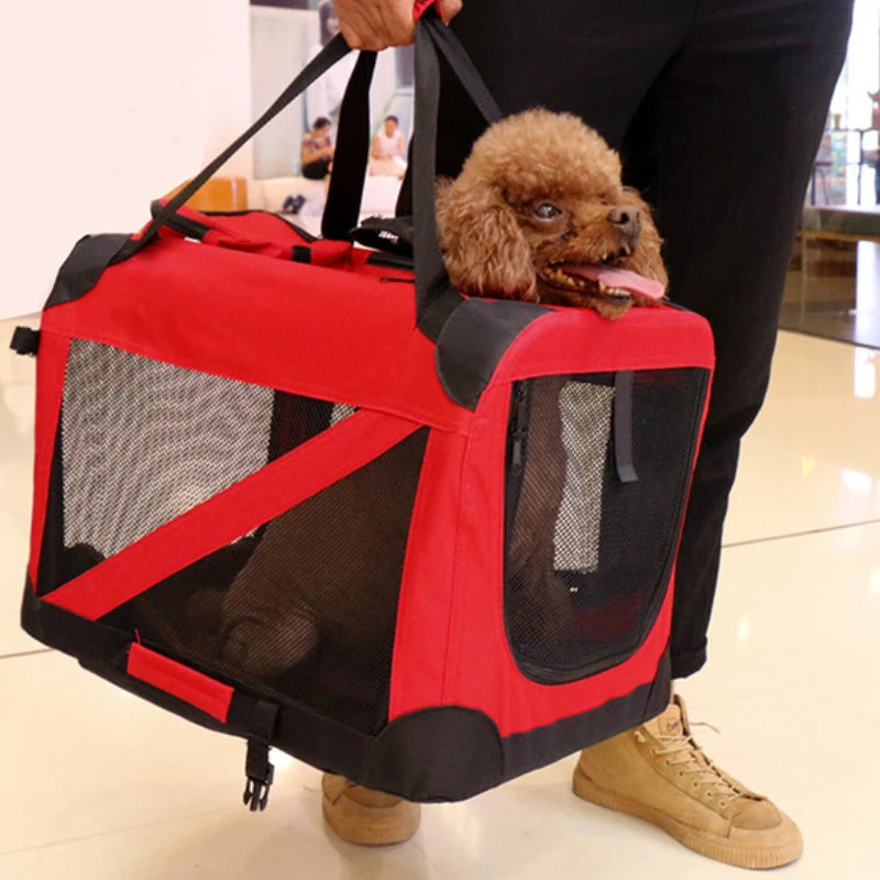 Dog Travel Carrier for Large & Medium Pets - Secure, Portable Folding Pet Cage for Cars - Ideal Dog & Cat Outings