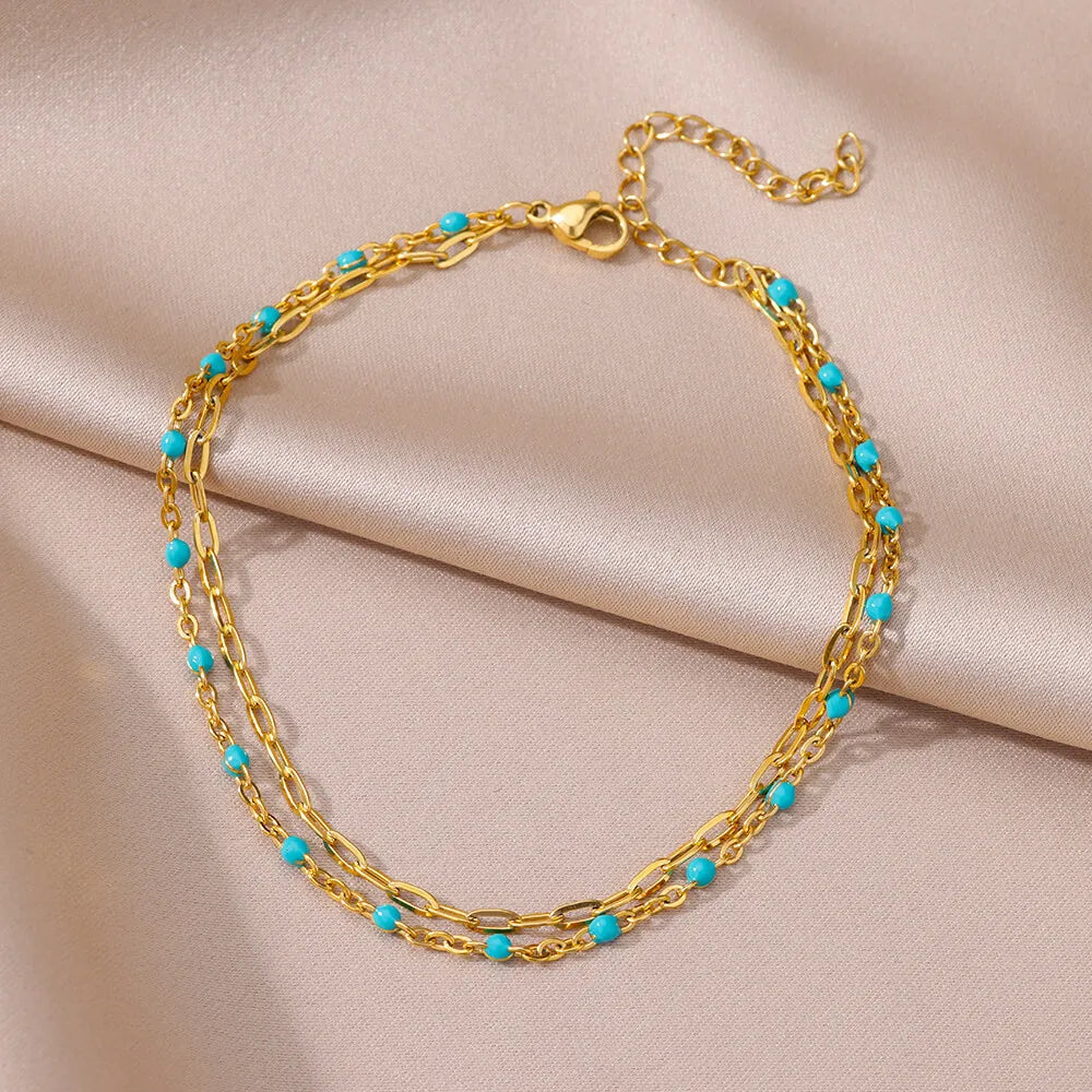 Gold Imitation Pearl Chain Anklet for Women - Summer Beach Leg Bracelet Accessory