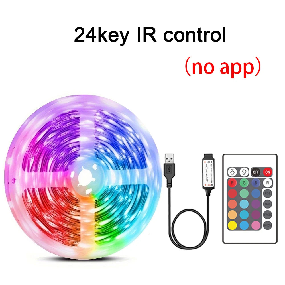 RGB LED Strip Lights with Music Sync - USB 5V Remote Control Flexible Lamp for Bedroom, Party, TV, and Desk Decoration