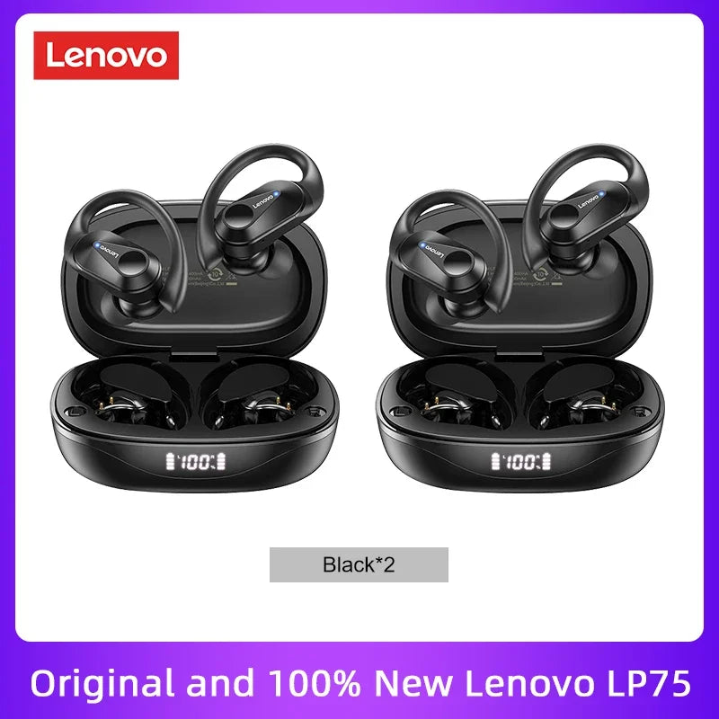 Lenovo LP75 TWS Bluetooth Headphones for Active Lifestyle - Wireless, Noise-Canceling, Waterproof with LED Display