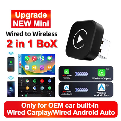 2-in-1 CarPlay & Android Auto Adapter for OEM Car Stereos - Wired & Wireless USB Plug and Play