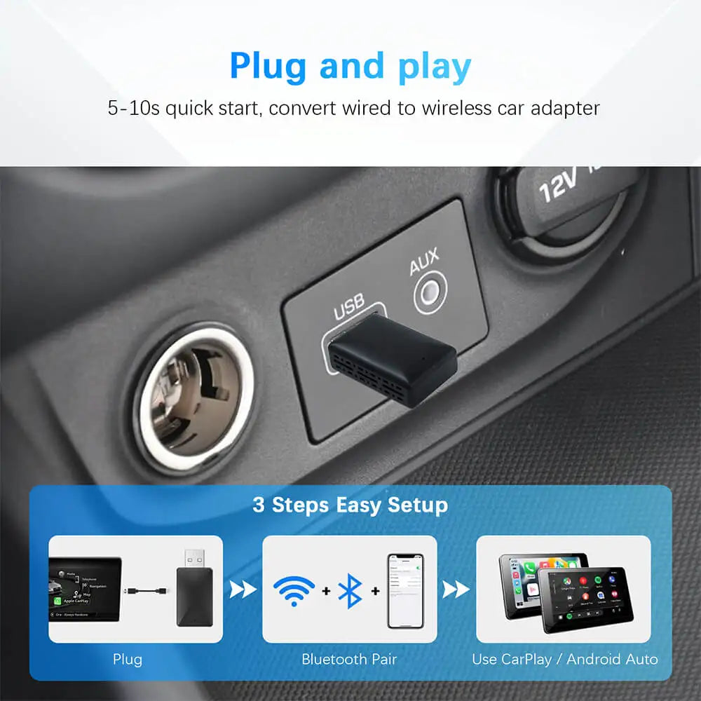 2-in-1 CarPlay & Android Auto Adapter for OEM Car Stereos - Wired & Wireless USB Plug and Play