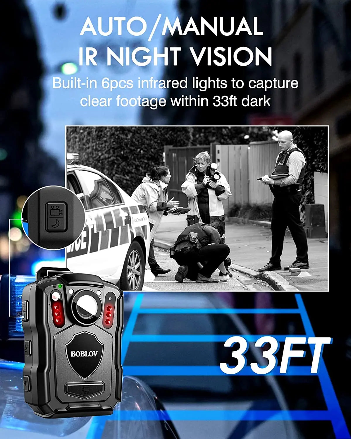 BOBLOV M5 Police Body Camera with GPS, 1440P Video, Night Vision, 128GB Storage, IP67 Waterproof, 4200mAh Battery