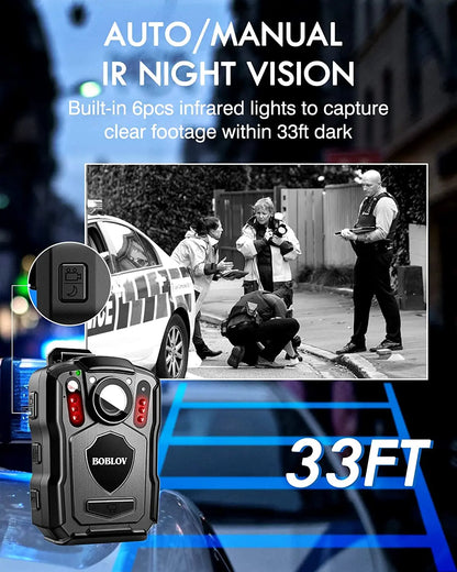 BOBLOV M5 Police Body Camera with GPS, 1440P Video, Night Vision, 128GB Storage, IP67 Waterproof, 4200mAh Battery