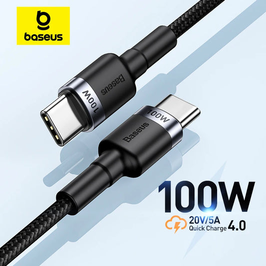 Baseus 100W USB-C to USB-C Cable for iPhone 17/16, MacBook, Xiaomi, Samsung - 5A Fast Charging Cord