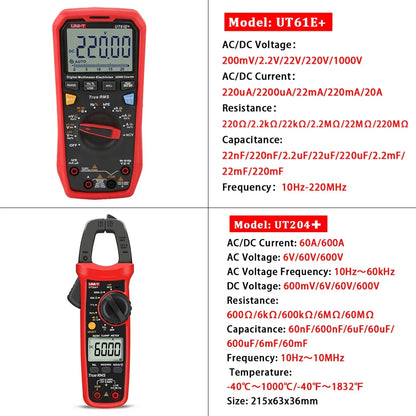 UNI-T Professional Clamp Meter Multimeter Kit for Electricians – UT210E, UT204+, UT202A+, UT107+, UT890C, UT61E+ Tools