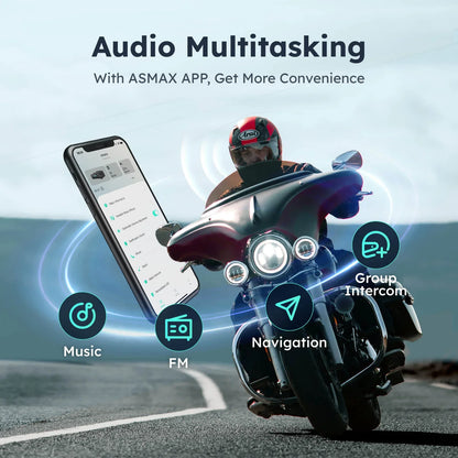 ASMAX S1 Motorcycle Bluetooth Helmet Intercom with Voice Control, FM Radio & ENC for 8 Riders, IPX7 Waterproof
