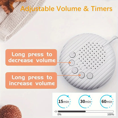 Portable White Noise Machine for Babies - 10 Soothing Sounds, Volume Control, Rechargeable Battery, USB Charging