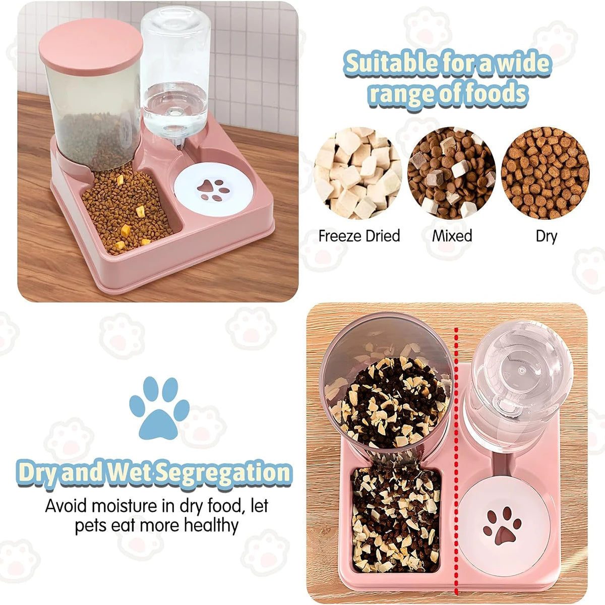 Automatic Cat Feeder & Water Dispenser Set - 2-in-1 Tilted Gravity Feeder for Cats & Dogs