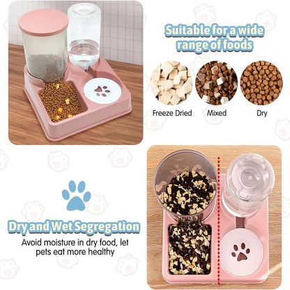 Automatic Cat Feeder & Water Dispenser Set - 2-in-1 Tilted Gravity Feeder for Cats & Dogs