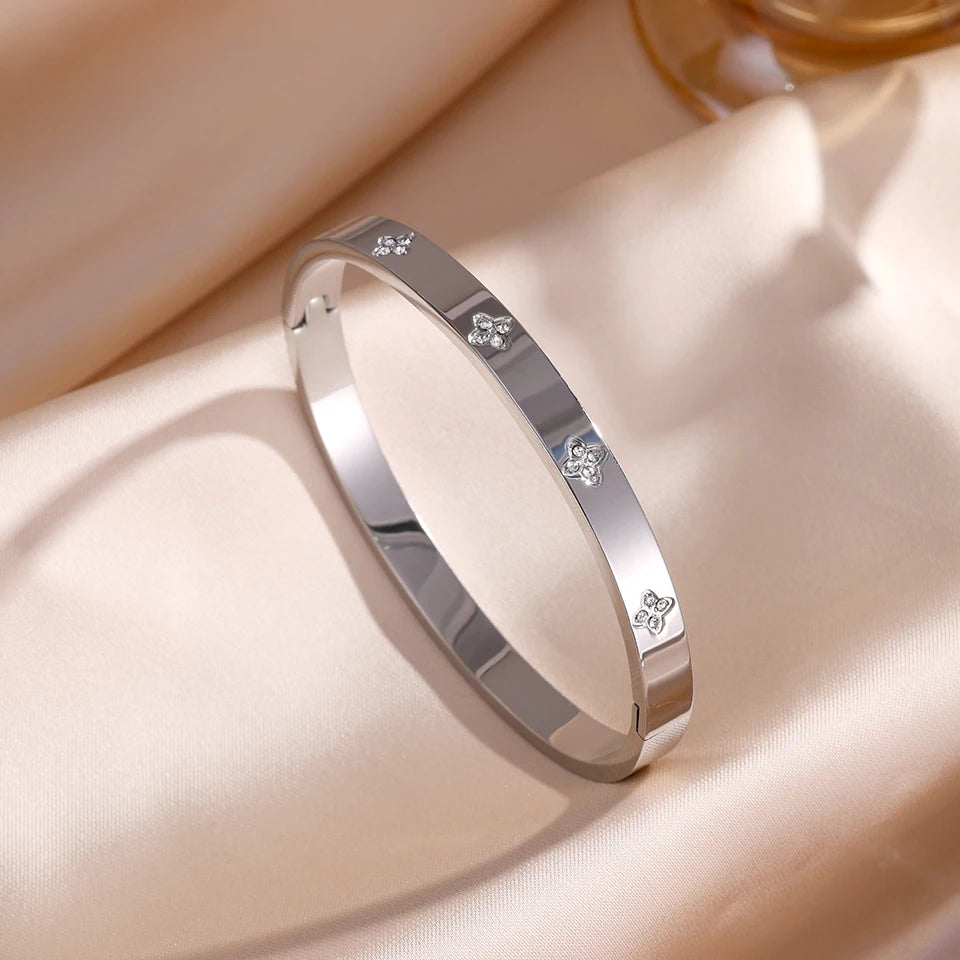 ZAKOL Sparkling Zirconia Stainless Steel Bracelet Set for Women - Stackable Bangles Fashion Jewelry Gift