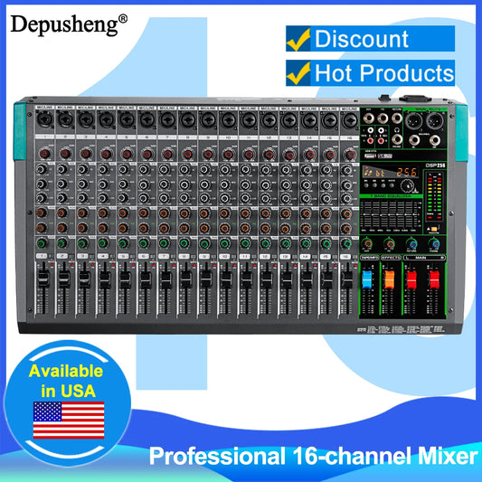 16-Channel USB Audio Mixer for DJs & Musicians with 48V Phantom Power and 256 DSP Effects - Depusheng MG16