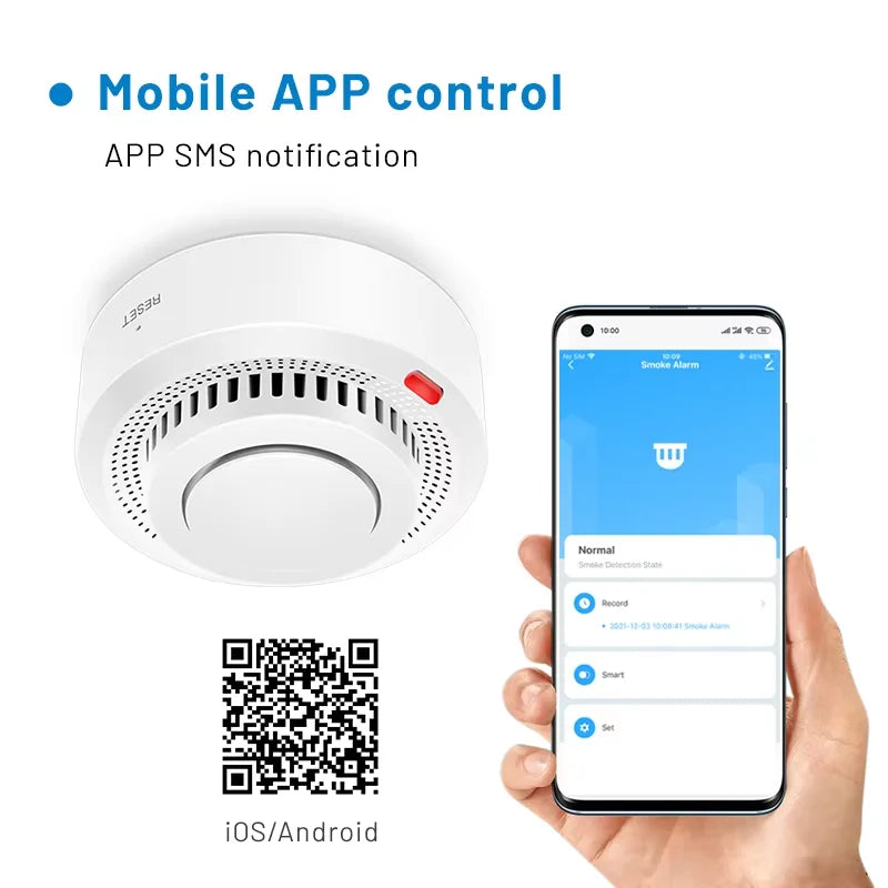 Tuya Smart WiFi Smoke Detector for Home Safety - 85dB Alarm, Smartlife APP Control, Fire Protection System