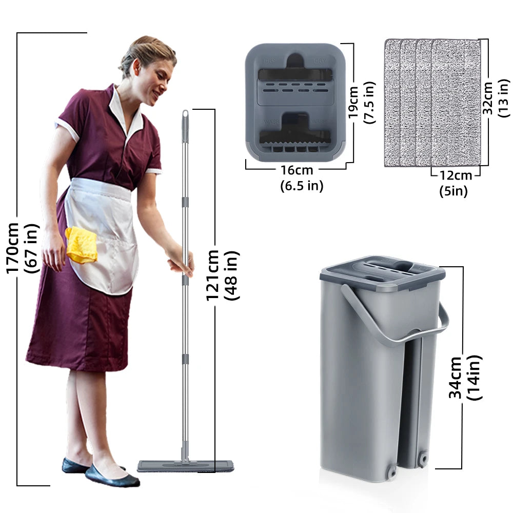 Hands-Free Microfiber Flat Floor Mop and Bucket Set for Efficient Hardwood Cleaning at Home