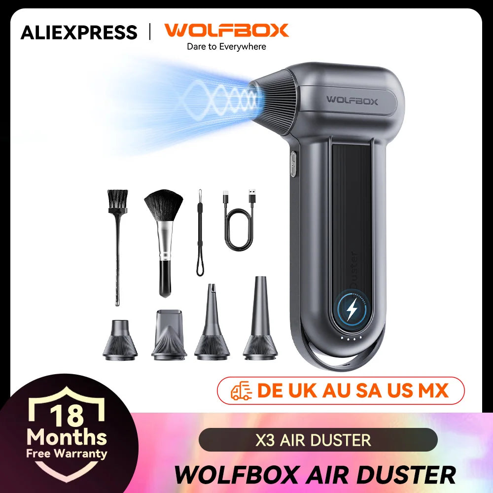 WOLFBOX MF100 Electric Air Duster - 150,000 RPM Rechargeable Blower for Cars, PCs, Homes & Outdoors